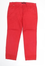 Zara Women Red Chino Trousers Size 12 Cotton Blend Straight Leg