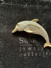 Vintage Swarovski Jewellers Collection Gold Tone Dolphin Brooch