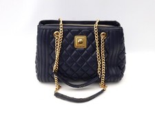 Love Moschino Shoulder Bag Quilted Handbag Chain Faux Leather Blue Gold