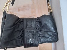 vintage pinko black leather crossbody sparkly clutch bag vgc