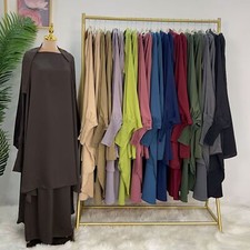 2PCS Muslim Women Prayer Dress Khimar Caftan Skirt Robe Abaya Kaftan Ramadan Set