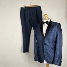 NEXT Tuxedo Dinner Suit 2 Piece Men's Blue Metallic 42R Jacket 36W 31L Slim Fit