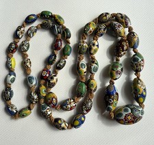 LONG VINTAGE ANTIQUE ART DECO MILLEFIORI NECKLACE. LARGE BEADS