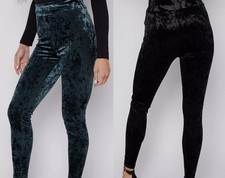 Womens M&S Velvet Velour Crushed Leggings Elasticated Stretch Bottoms Trouser