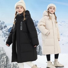 New Boys Girls Winter Hooded Parka School Jacket Long coat Outwear Padded Jacket
