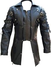 Real Cow Leather Coat Goth Matrix Trench Steampunk Gothic with Color Variations