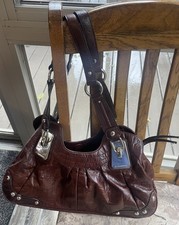 B. Makowsky Chocolate Brown Croc-Embossed Leather Shoulder Handbag; Large Tote!