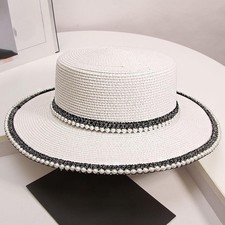 Boater Hat with Pearl Trim in