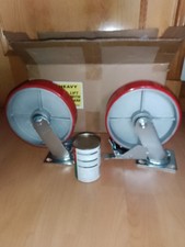 GBL 4x LARGE Heavy Duty Castor SOLID Wheels with  Brakes 8" X 2"new  Wheel Size