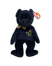 TY Beanie Babies Teddy Bear Black The End Errors Spelling Mistakes 8" Baby Plush