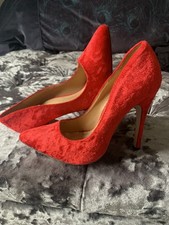 Gorgeous Red Velvet Effect Stiletto Shoes Size 5 New Lovely Christmas Gift
