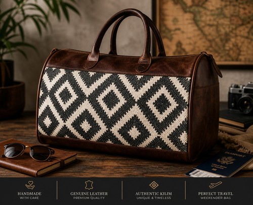 Leather kilim weekender bag - kilim,