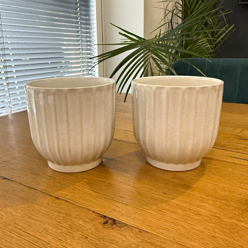 Two white ribbed - ribbed, ceramic