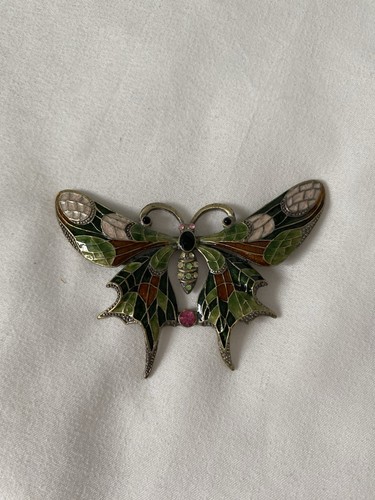 Vintage enamel green - enamel, butterfly