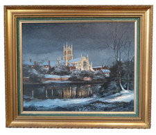 Alan King of Malvern AKIN Original Oil Painting Worcester Cathedral Framed 1983