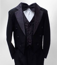 BABY BOYS BLACK TUXEDO TAIL SUIT 5 PIECES CHRISTENING WEDDING PAGE BOY OUTFIT