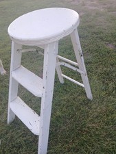 Vintage Wooden Step stool Foot Stool Ladder 23" high Foldable Round Top