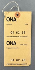 ONA OVERSEAS NATIONAL AIRWAYS AIRLINE BAG TAG BAGGAGE LUGGAGE LABEL UNUSED