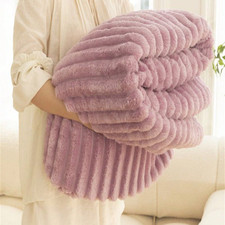  LARGE STRIPES BLANKET FLANNEL PLUSH SOFT WARM BLANKET SOFA BED SLEEPING NEW UK 