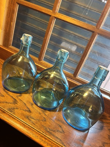Vintage blue glass bottles set - glass,