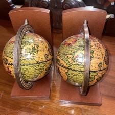 Italian Vintage Wooden Globe Bookends Pair