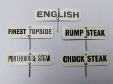 5 X VINTAGE BUTCHERS MEAT COUNTER DISPLAY SPIKED TAG LABEL PLASTIC SIGNS (B)