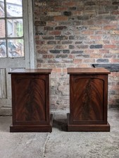 Pair Of large 19thc Flame Mahogany pedestal Bedside Tables cupboards Antique