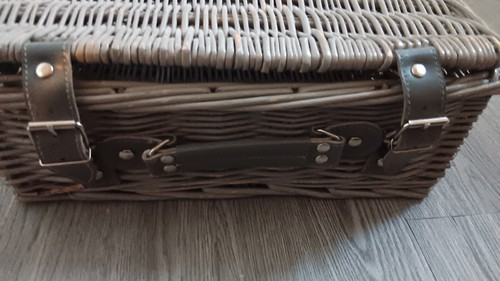 Grey wicker picnic hamper - wicker,