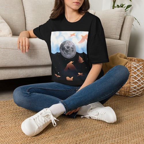 Moonlit birds graphic shirt - birds, t-shirt