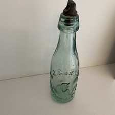 Victorian Green Glass Drink Bottle With Stopper. S.J Garside. Ashton - U- Lyne