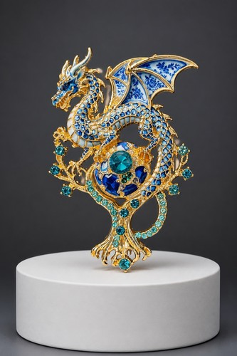 Blue dragon brooch - blue, pin