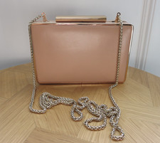 LK Bennett Nina nude leather Trench box clutch Bag chain Kate Middleton VGC