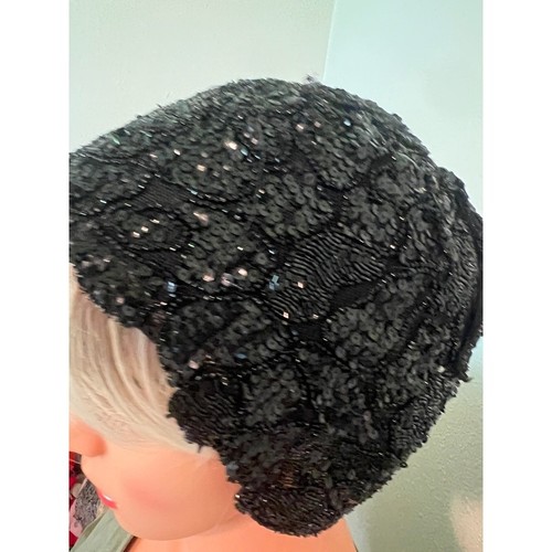 Vintage hat black beaded - vintage,