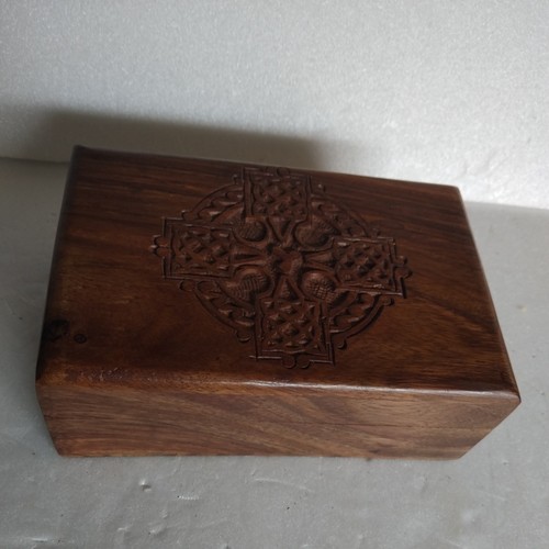 Celtic cross carved wooden - wooden, box