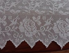Vintage Filet Crochet Lace Rose Buds Bedspread Queen Cotton Mary Card?