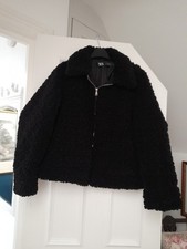 Zara Black Teddy Zip Up Coat Size Eur L