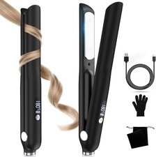 Cordless Hair Straighteners Curler 2 in 1 with 3 Temps, Mini Straightener, Porta