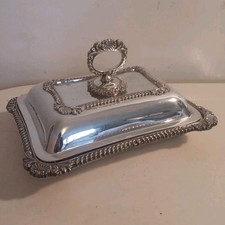 Antique Silver Plate Lidded Tureen Removable Handle Shell & Gadroon Boarders