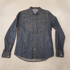 Diesel Mens Shirt Medium Blue Denim Black Pearl Snap Cowboy Contrast Stitch