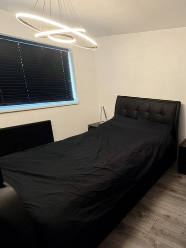 Black faux leather - , bed