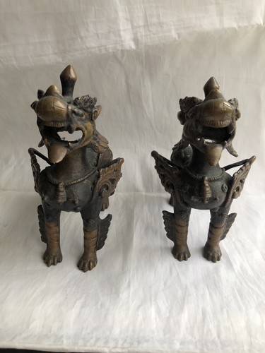 Antique pair foo dogs lions - dogs,