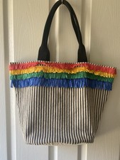 Canvas Striped Summer Beach Holiday Tote Bag With Coloured Trim