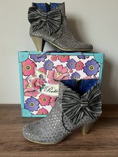 POETIC LICENCE BOW BEAUTY GREY ANKLE ZIP BOOTS SIZE 5/38 BOXED