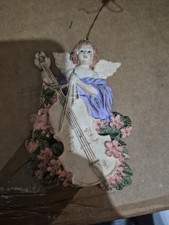 Angel Ornament 4” Resin Angel Musical Instrument Cello Flowers Hearts Christmas