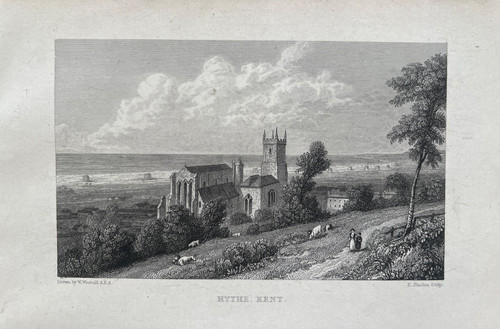 1829 antique print hythe - print;,