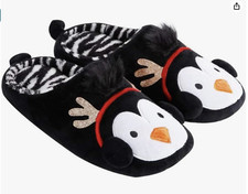 Plush Slippers Novelty Penguin Animal Pattern Slip on Winter Christmas Warm