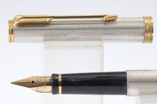 Vintage (c1983-89) Parker Premier Grain D'Orge Silver Plated Medium Fountain Pen