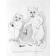 LOUIS WAIN Waiting Up! Cat Late Coming Home - Antique Print 1900