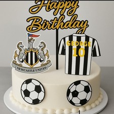 Personalised Newcastle United FC Crest Shirt Happy Birthday Cake Topper Bundle.