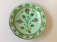IZNIK ANTIQUE 1650 -1700 27cm GREEN / TURQUOISE  FLORAL  BOWL in good condition